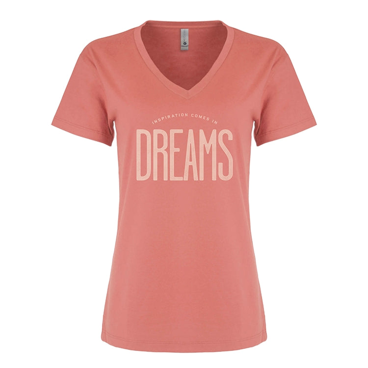 Girl from the North Country Dreams V-Neck Coral Tee